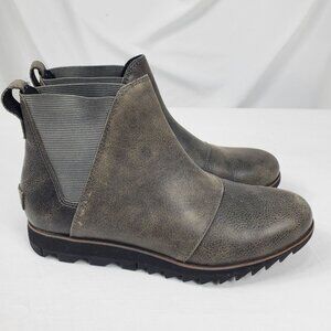 Sorel Women's NL3334-052 Gray Chelsea Boots Leather Ankle Pull-On Size 7